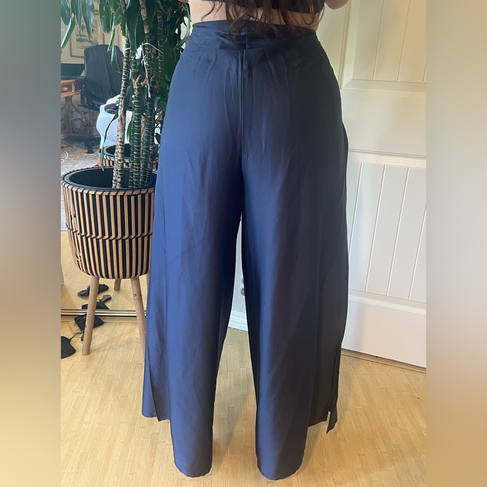 BALIAWEAR standard jumpsuit wrap pants in steel blue satin - Picture 14 of 15